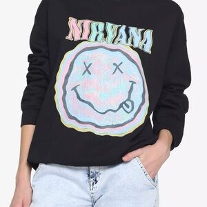 Nirvana Hall of Fame Black Graphic Sweatshirt with Pastel Graphic.